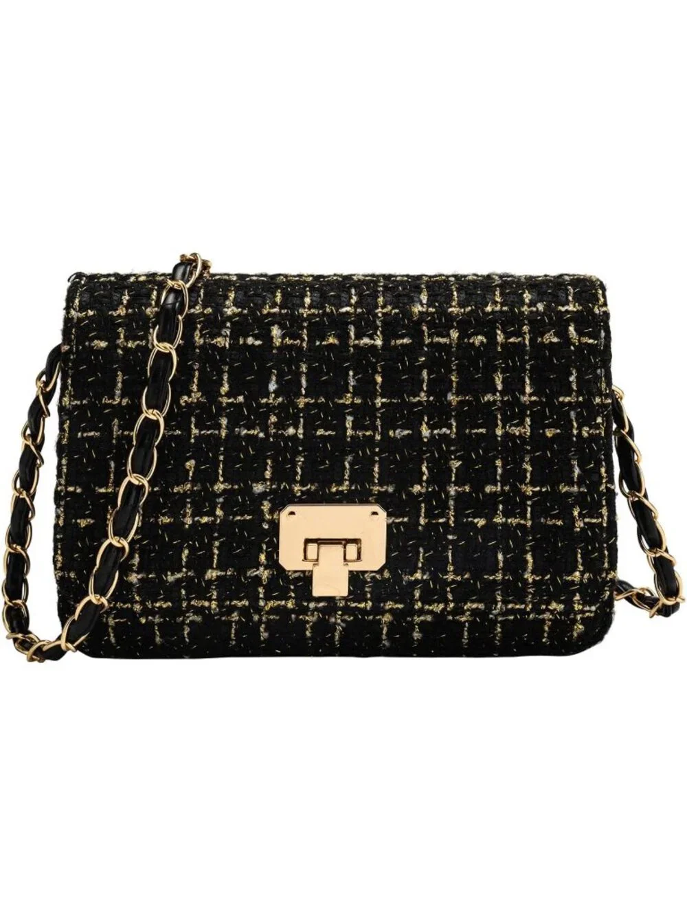 👜Women's Black Tweed Chain Bag Quilted Flap Crossbody Purse For Wedding